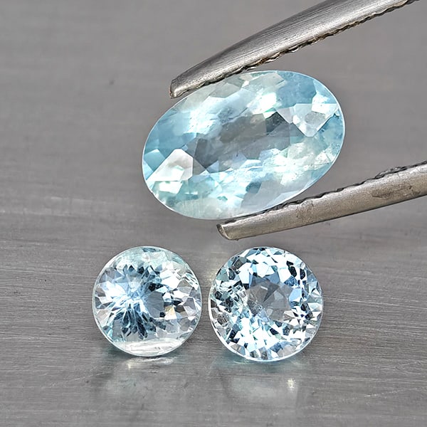 Natural Baby Blue Aquamarine Gemstones 1.90 Ct. 3 Pcs. Mixed Shape Mixed Size