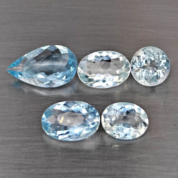 Natural Baby Blue Aquamarine Gemstones 4.69 Ct. 5 Pcs. Mixed Shape Mixed Size (1 of 3)