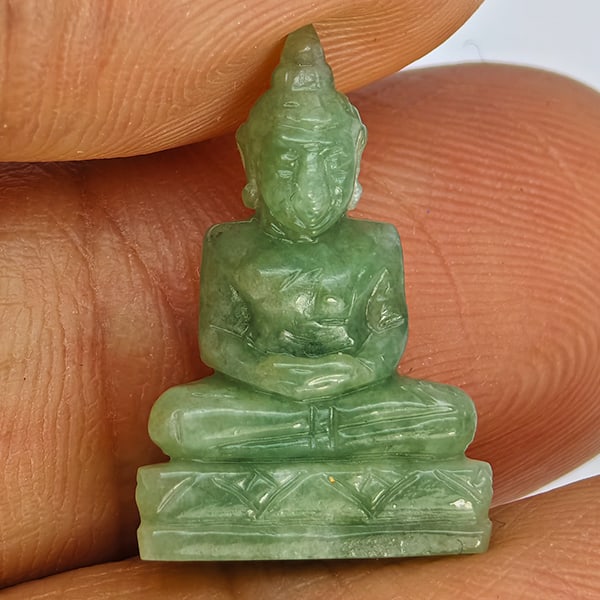 Natural Green Jade Gemstones 7.65 Ct. Buddha Carving Shape 19 x 13 Mm.