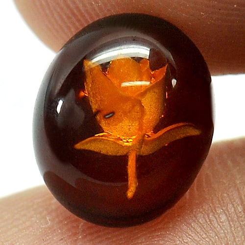 Natural Brown Yellow Amber 1.29 Ct. Flower Carving 11.3 x 9.4 Mm.