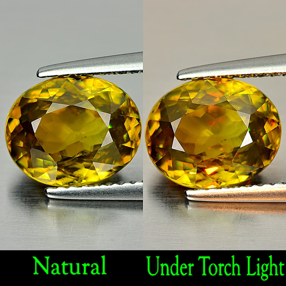 Natural Multi-Color Sphene Gemstones 2.97 Ct. Oval Shape 9.7 x 7.9 Mm.