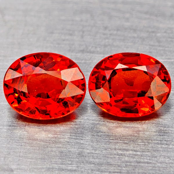 Natural Orange Red Spessartine Garnet Gemstones 1.36 Ct. 2 Pcs. Oval Shape 5.8 x 4.6 Mm.