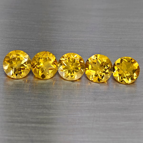 Natural Yellow Citrine Gemstones 6.02 Ct. 5 Pcs. Round Shape 7.1 Mm. (1 of 3)