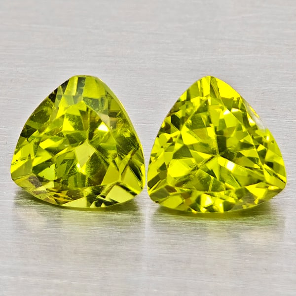 Natural Green Peridot Gemstones 1.99 Ct. 2 Pcs. Trilliant Shape 6.2 Mm.