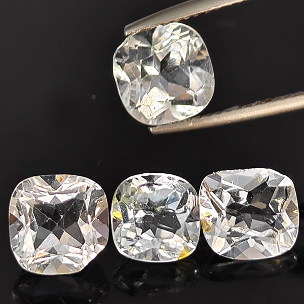 Natural White Topaz Gemstones 9.36 Ct. 4 Pcs. Cushoin Shape Size 8.1 Mm.