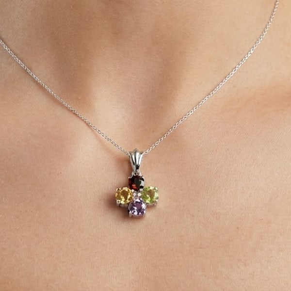 Natural Garnet Citrine Amethyst Peridot Gemstones 925 Sterling Silver Pendant Jewelry 2.60 Grams