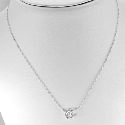 925 Sterling Silver Necklace Jewelry White Gold Plated Length 17 Inch.