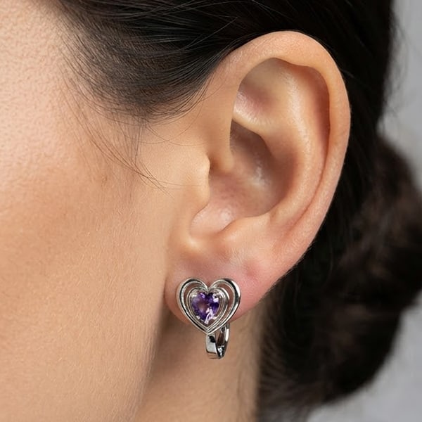 Natural Purple Amethyst Gemstones 925 Sterling Silver Earrings 5.66 Grams