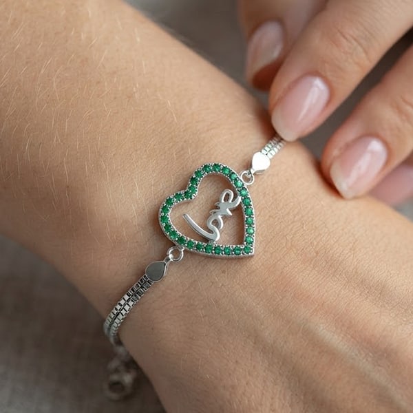 925 Sterling Silver Jewelry Initial Alphabet Love in Heart Bracelet 6.5 Inch.