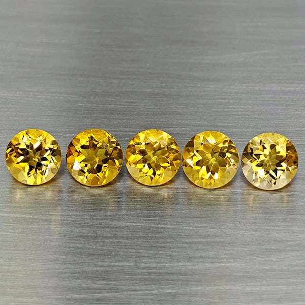 Natural Yellow Citrine Gemstones 5.83 Ct. 5 Pcs. Round Shape 7 Mm.: Product ID: 801815450 Product Name: Natural Citrine Weight: 5.83 CT. Size: 7 x 7 x 4.8 MM. Shape: Round Shape Color: Yellow Clarity:VVS-VSI Luster: Good Gems Origin: Brazil Treatment: Unheated Crystal