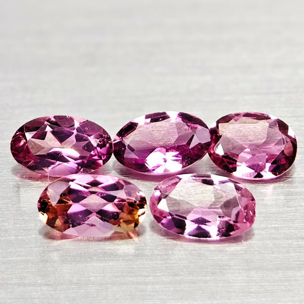 Natural Pink Tourmaline Gemstones 0.88 Ct. 5 Pcs. Oval Shape Mixed Size