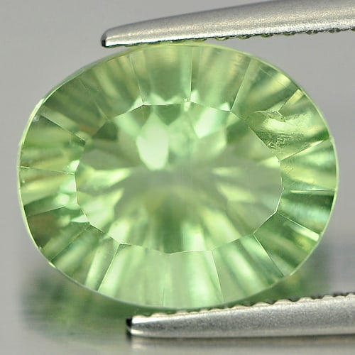 Natural Green Fluorite Gemstones 5.26 Ct. Oval Concave Cut 12.1 x 10.2 Mm.