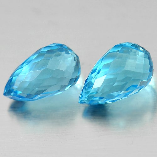 Natural Blue Topaz Gemstones 1.46 Ct. 2 Pcs. Briolette Shape 6.9 x 3.5 Mm.