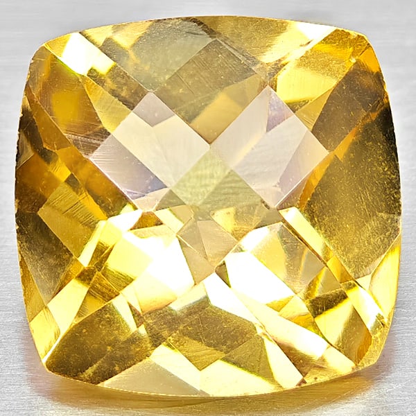 Natural Yellow Citrine Gemstones 3.45 Ct. Cushion Checkerboard Cut 10 x 9.9 Mm.