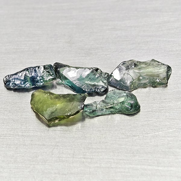Natural Unheated Greenish Blue Sapphire Gemstones 3.76 Ct. 5 Pcs. Rough Shape and Mixed Size
