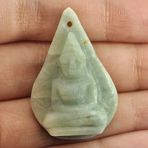 Natural Green Jade Gemstones 43.48 Ct. Buddha Carving Shape 35 x 23 Mm.