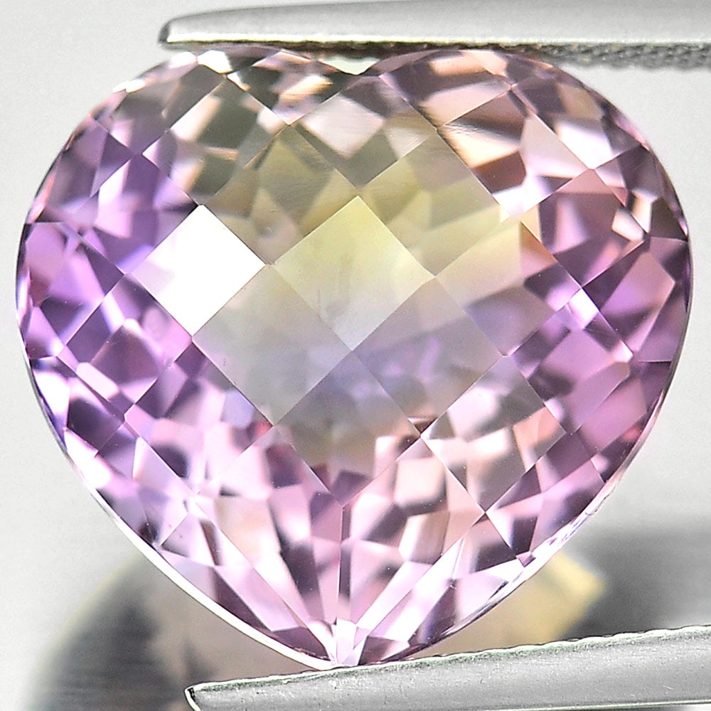 Natural Bi Color Ametrine Gemstones 16.25 Ct. Clean Heart Checkerboard Cut 17.4 x 16.4 Mm.
