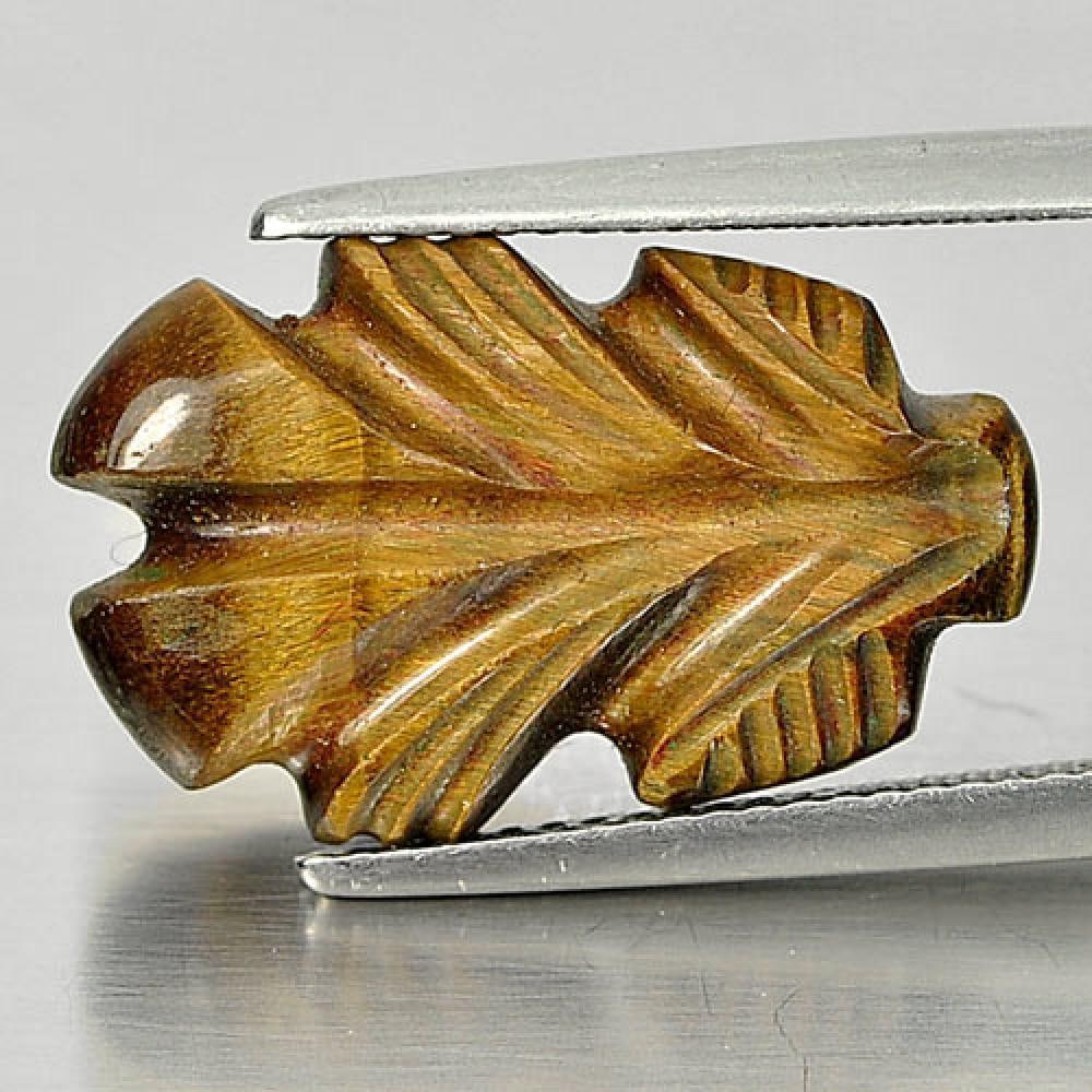 Natural Yellow Golden Tiger Eye Gemstones 9.00 Ct. Leaves Carving Shape 19.7 x 12.4 Mm.
