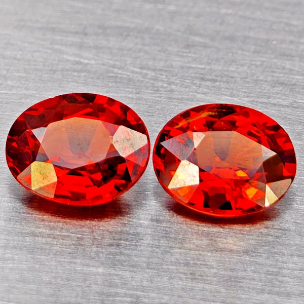 Natural Orange Red Spessartine Garnet Gemstones 1.53 Ct. 2 Pcs. Oval Shape 6 x 5 Mm.