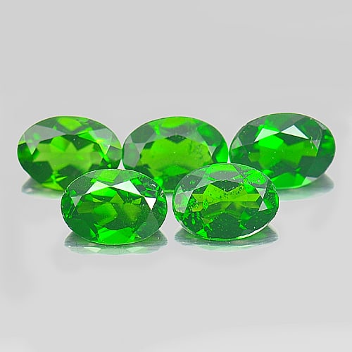 Natural Green Chrome Diopside Gemstones 3.96 Ct. 5 Pcs. Oval Shpae 7 x 5 Mm.