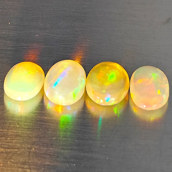 Natural Multi Color Opal Gemstones 1.47 Ct. 4 Pcs. Oval Cabochon Shape 6.4 x 4.6 Mm.