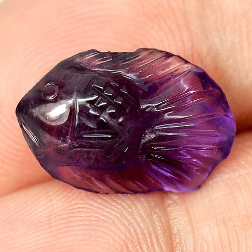 Natural Violet Amethyst Gemstones 4.28 Ct. Fish Carving Shape 15 x 10 Mm.