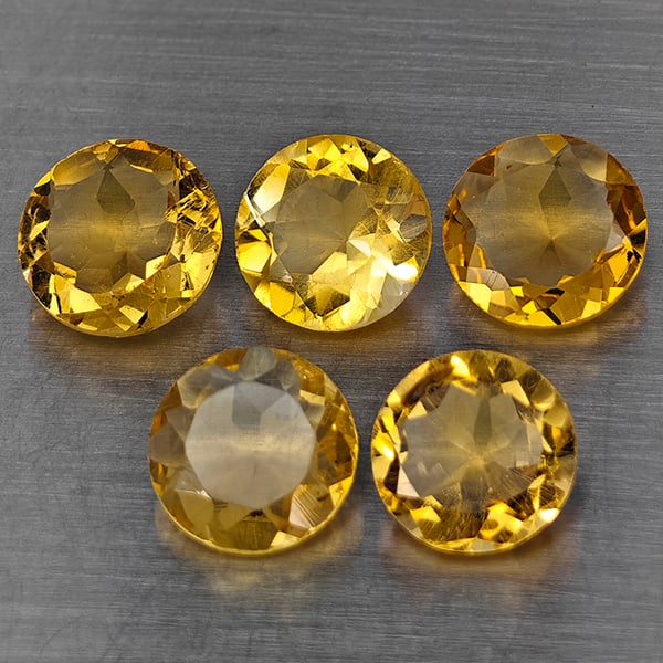 Natural Yellow Citrine Gemstones 2.67 Ct. 5 Pcs. Round Shape 7.1 Mm.