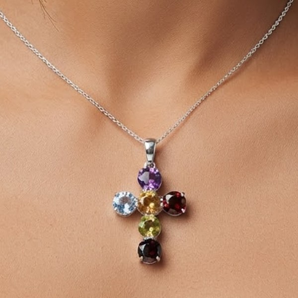 Natural Topaz Garnet Citrine Amethy & Peridot 925 Sterling Silver Pendant Jewelry 3.80 Grams