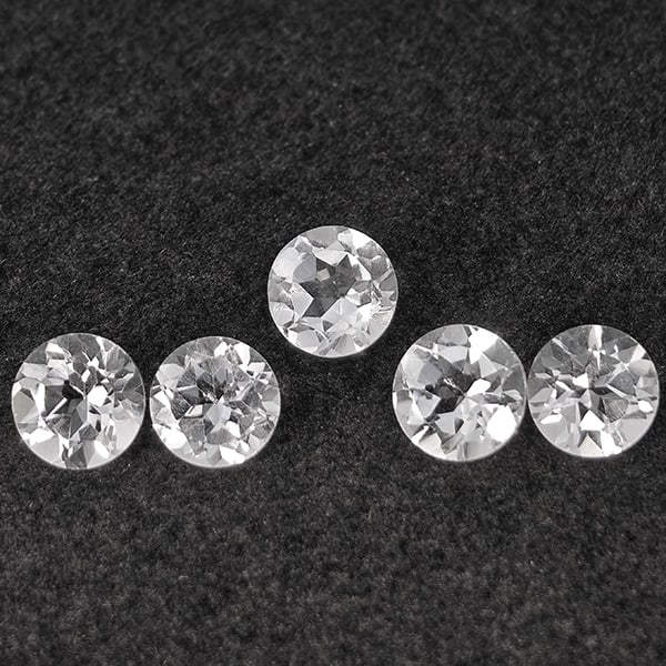 Natural White Topaz Gemstones 5.18 Ct. 5 Pcs. Round Shape 6.3 Mm.