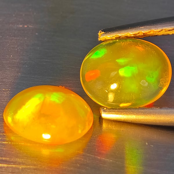 Natural Multi-Color Play Of Colour Opal Gemstones 0.88 Ct. 2 Pcs. Oval Cabochon Shape 6.5 x 5.5 Mm.