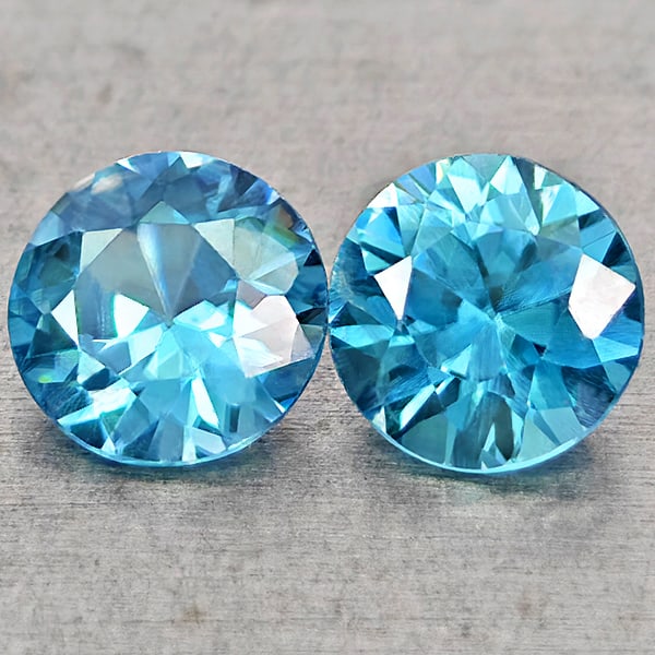 Natural Blue Zircon Gemstones 1.27 Ct. 2 Pcs Round Diamond Cut 5.1 Mm