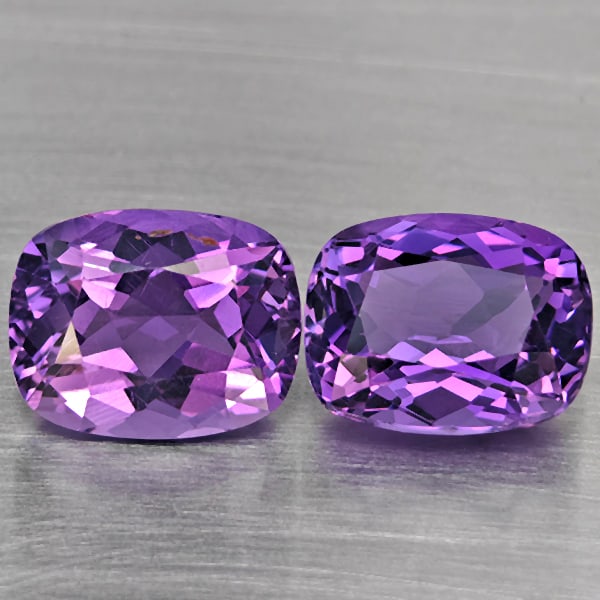 Natural Purple Amethyst Gemstones 7.77 Ct. 2 Pcs. Cushion Shape 11.1 x 8.8 Mm.: Product ID: 800325625 Product Name: Natural Amethyst Weight: 7.77 CT. Size: 11.1 x 8.8 x 6.7 MM. Shape: Cushion Shape Color: Purple Clarity:VSI Luster: Good Gems Origin: Brazil Treatment: Unheated Cry
