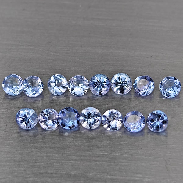 Natural Violetish Blue Tanzanite Gemstones 1.15 Ct. 15 Pcs. Round Diamond Cut 2.6 Mm.