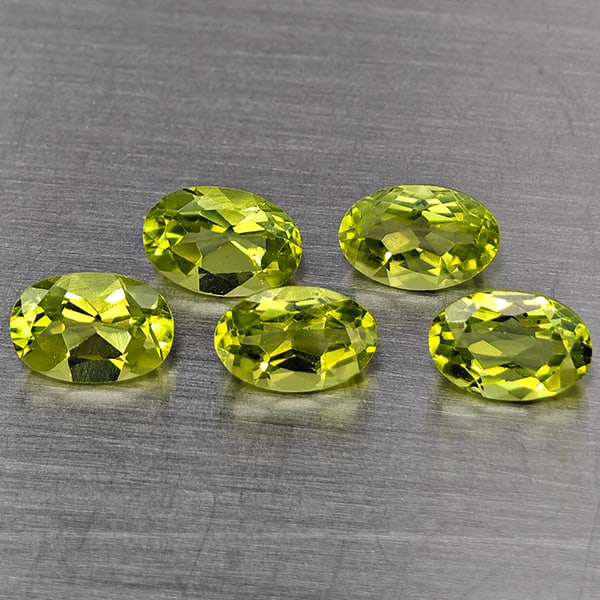 Natural Green Peridot Gemstones 2.86 Ct. 5 Pcs. Oval Shape 6.2 x 4.2 Mm.