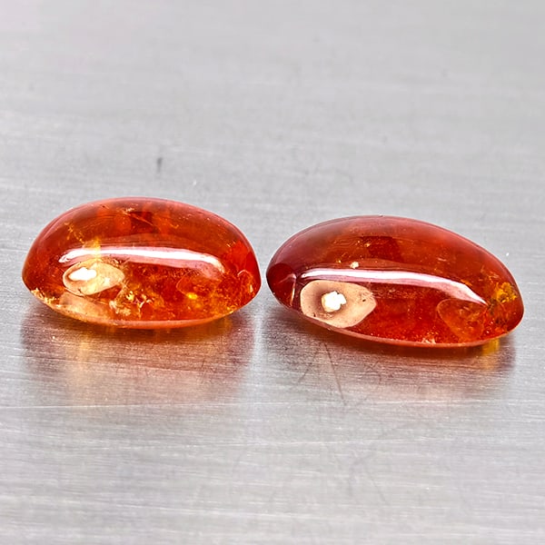 Natural Orangish Red Spessartine Garnet Gemstones 14.91 Ct. 2 Pcs. Oval Cabochon Shape