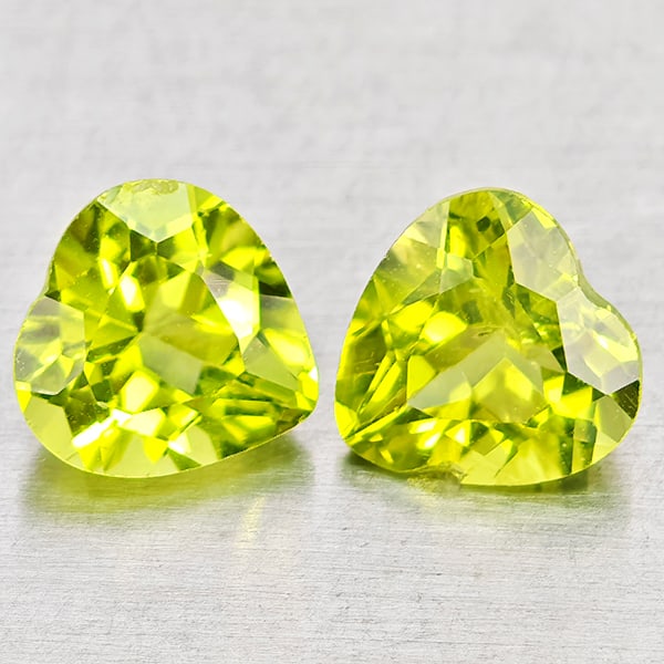 Natural Green Peridot Gemstones 1.69 Ct. 2 Pcs. Heart Shape 6 x 6 Mm.