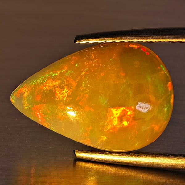 Natural Multi-Color Play Of Colour Opal Gemstone 3.33 Ct. Pear Cabochon Shape 15.7 x 10.6 Mm.