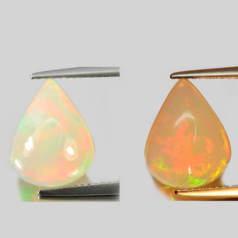 Natural Multi-Color Opal Gemstones 4.04 Ct. Pear Cabochon Shape 13.3 x 10.6 Mm.