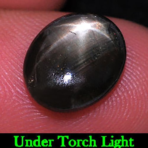 Natural Black Star Sapphire Gemstones 6 Rays 4.39 Ct. Oval Cabochon 11.7 x 9.5 Mm.