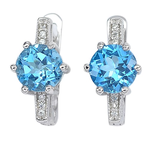 Natural Swiss Blue Topaz Gemstones 925 Sterling Silver Earrings Jewelry 4.11 Grams (1 of 3)