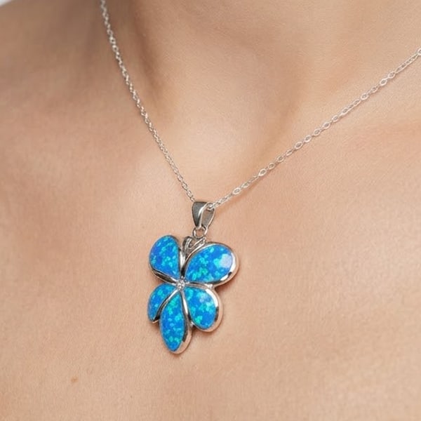 925 Sterling Silver Multi Color Blue Created Opal Pendant Jewelry 7.08 G.