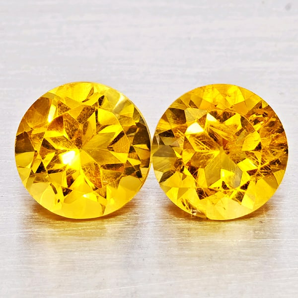 Natural Yellow Citrine Gemstones 2.61 Ct. 2 Pcs. Round Shape 7.1 Mm.