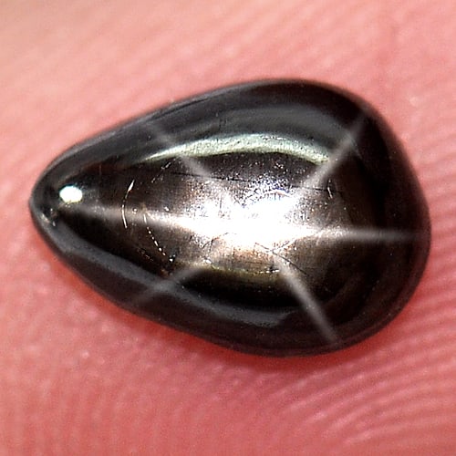 Natural Black Star Sapphire Gemstones 6 Rays 1.51 Ct. Pear Cabochon Shape 7.8 x 5.5 Mm.