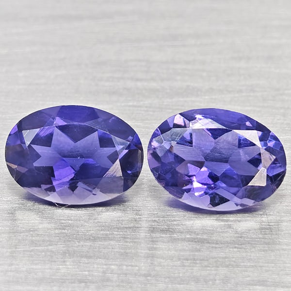 Natural Violetish Blue Iolite Gemstones 1.48 Ct. 2 Pcs. Oval Shape 7.1 x 5.1 Mm.
