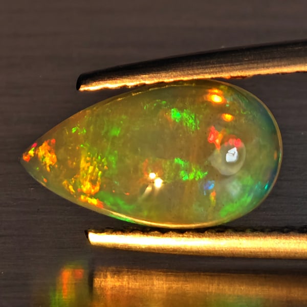 Natural Multi-Color Play Of Colour Opal Gemstone 1.51 Ct. Pear Cabochon Shape 12 x 6.8 Mm.