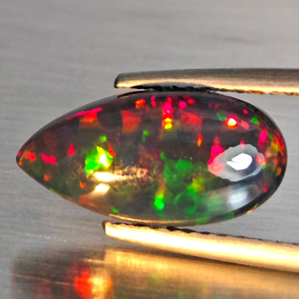 Natural Multi Color Play Of Color Rainbow Opal Gemstones 1.74 Ct. Pear Cabochon Shape 14 x 7 Mm.
