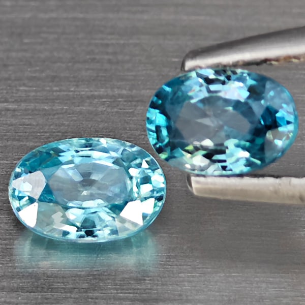 Natural Blue Zircon Gemstones 1.49 Ct. 2 Pcs. Oval Shape 6 x 4.2 Mm.