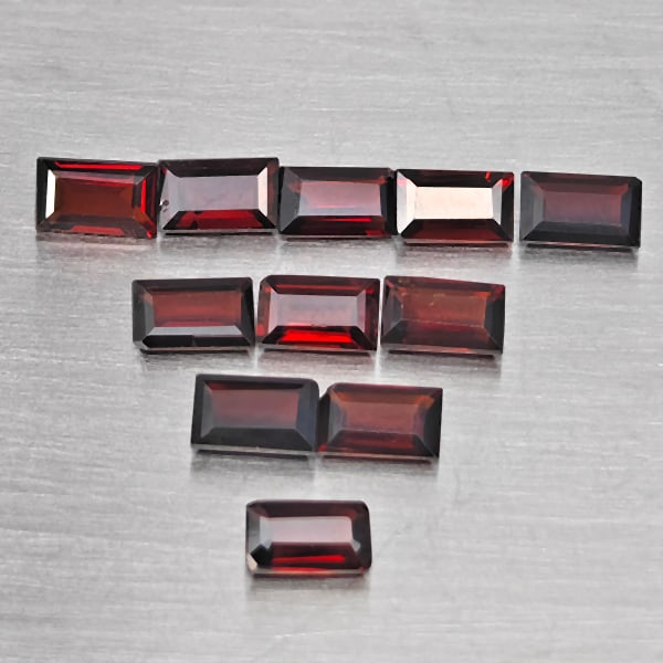 Natural Orangish Red Garnet Gemstones 3.93 Ct. 11 Pcs. Baguette Shape 5.3 x 3.2 Mm.