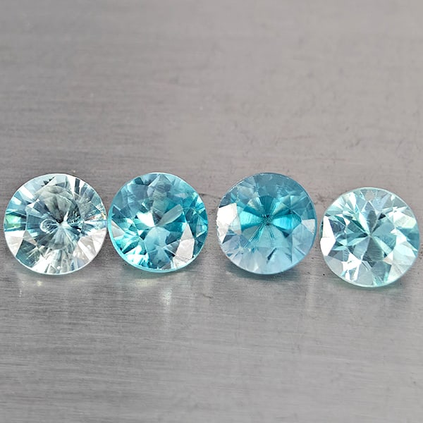 Natural Blue Zircon Gemstones 1.82 Ct. 4 Pcs. Round Diamond Cut and Mixed Size