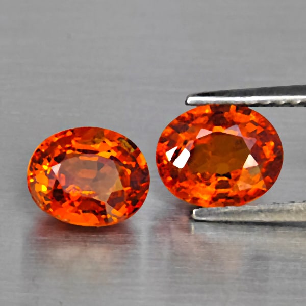 Natural Orangish Red Spessartine Garnet Gemstones 2.89 Ct. 2 Pcs. Oval Shape 7.3 x 6 Mm.